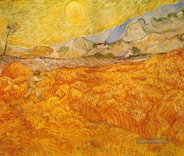 Weizenfeld hinter Saint Paul Krankenhaus mit einem Reaper Vincent van Gogh Ölgemälde